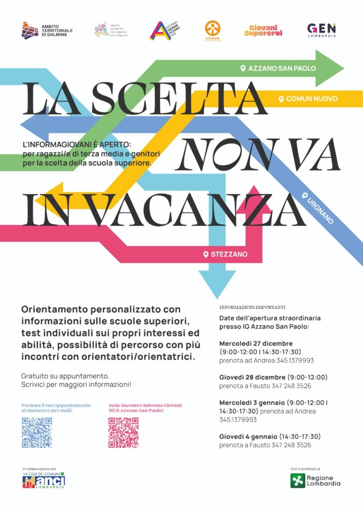 Sei indeciso sulla scelta delle scuole superiori? L'informagiovani è aperto nelle vacanze di Natale!