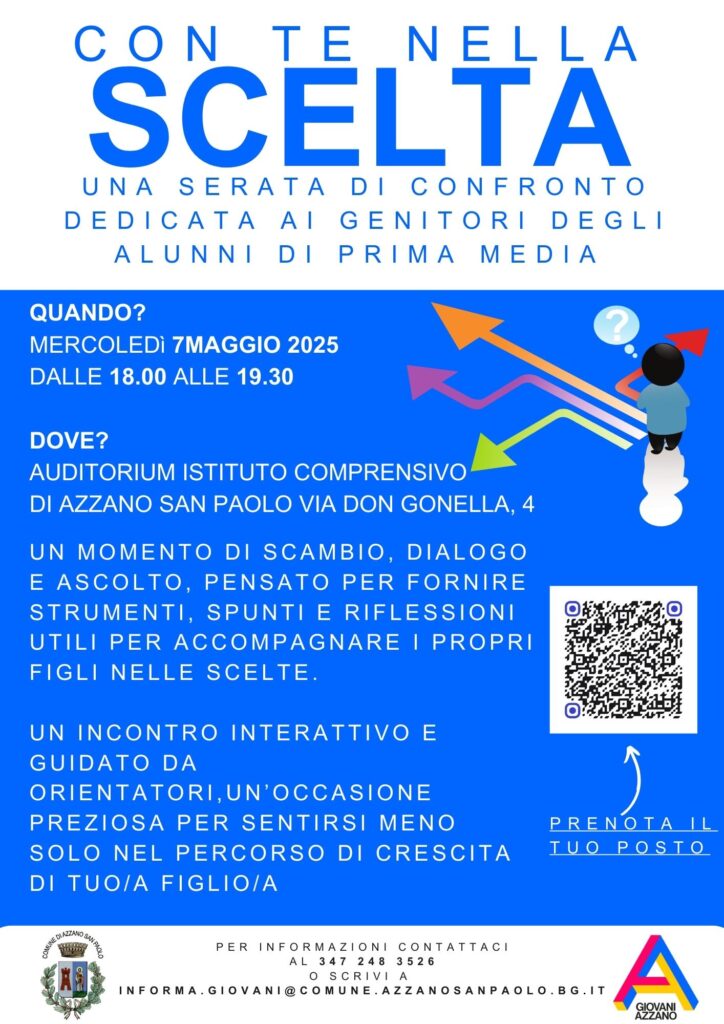 Con te nella scelta: incontro di Orientamento per genitori di prima media mercoledi 7 maggio alle 18:30