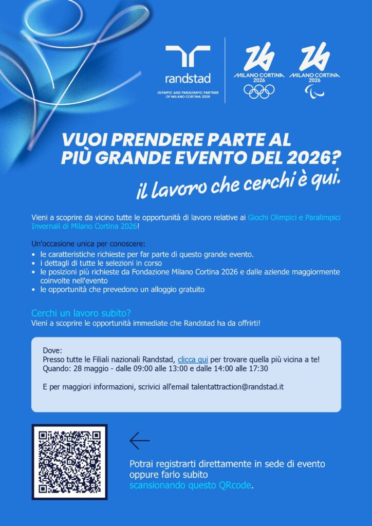 Recruiting Day per Milano Cortina 2026 – 28 maggio presso le filiali Randstad