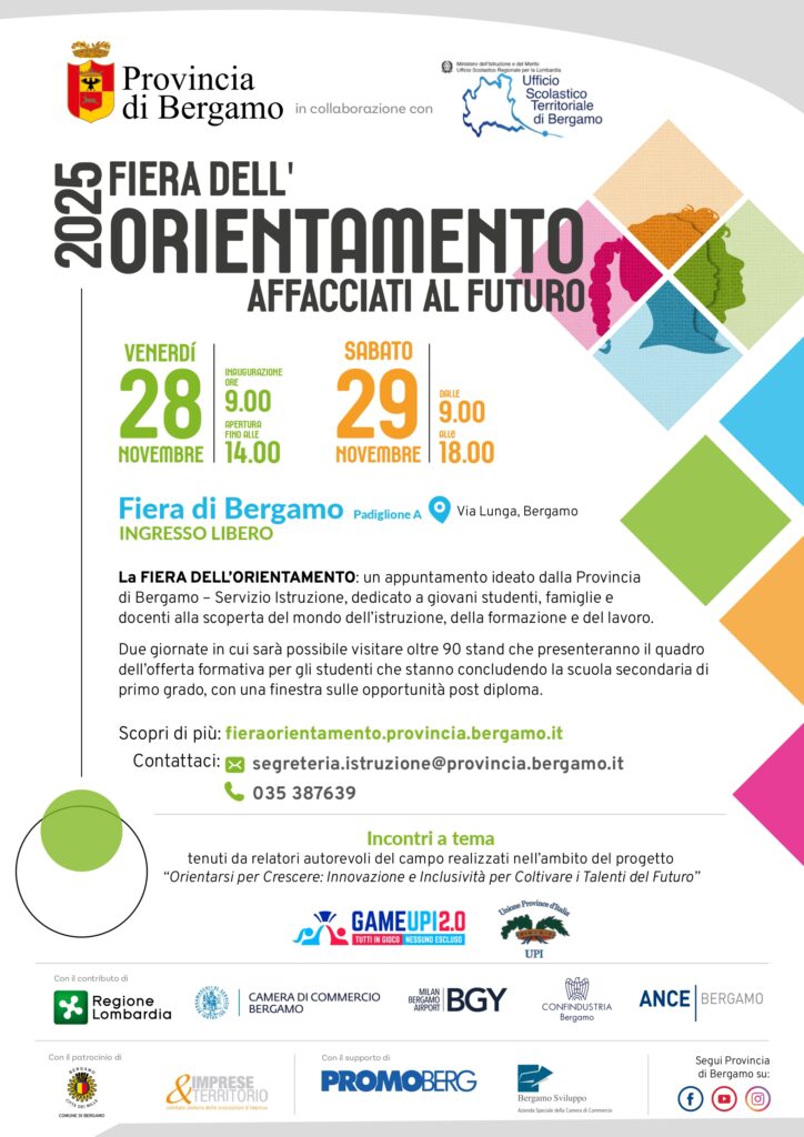 Torna la fiera dell'orientamento a Bergamo il 28 e 29 novembre 2025. Anche la rete Bergamasca degli informa giovani sarà presente