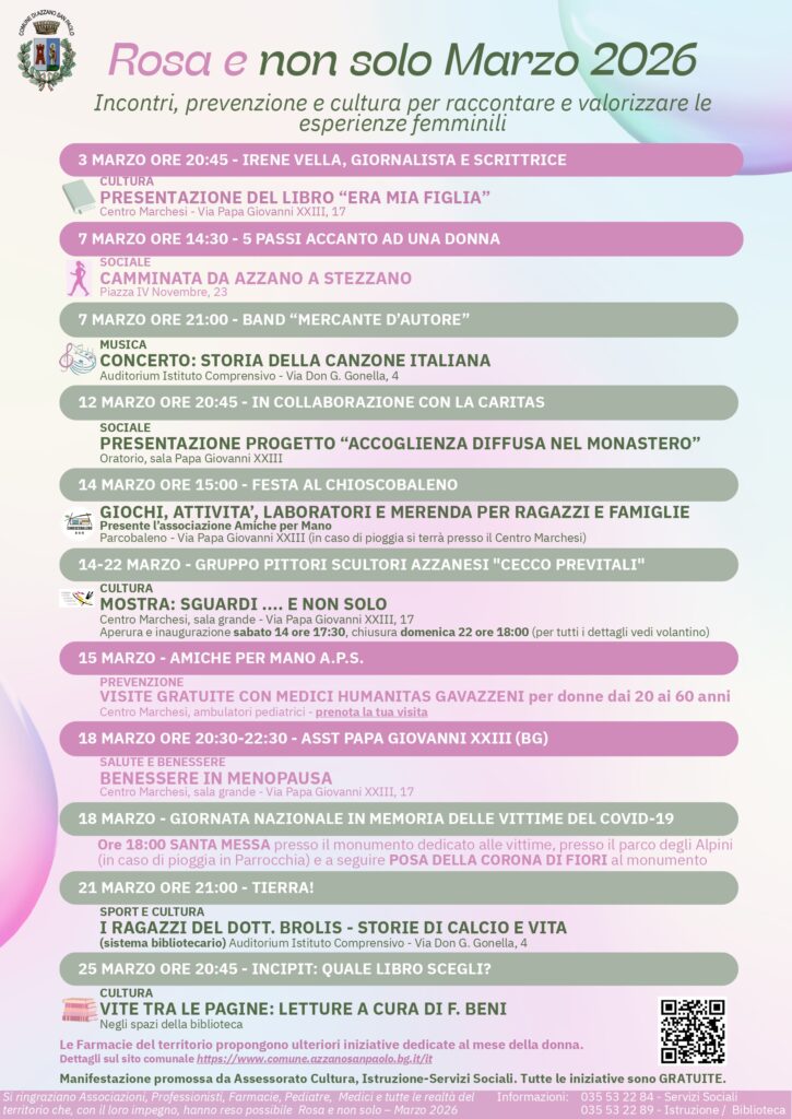 Rosa e non solo: un marzo di incontri, cultura e prevenzione ad Azzano San Paolo