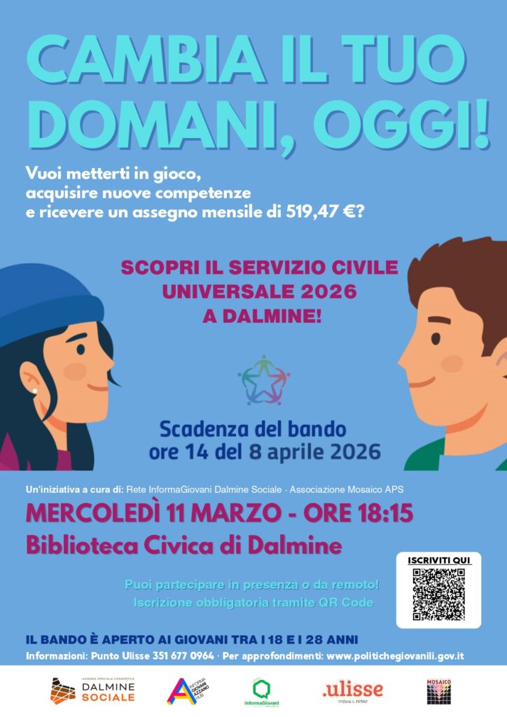 Servizio Civile Universale 2026: partecipa alla PRESENTAZIONE mercoledi 11 marzo