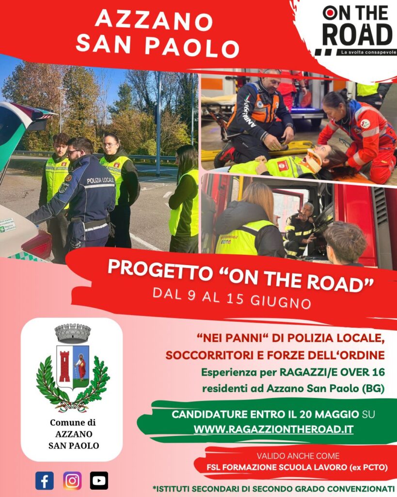 Ragazzi "on the road" cerca un giovane per l'edizione 2026. Iscrizioni aperte entro il 20 maggio con la Polizia Locale di Azzano San Paolo!