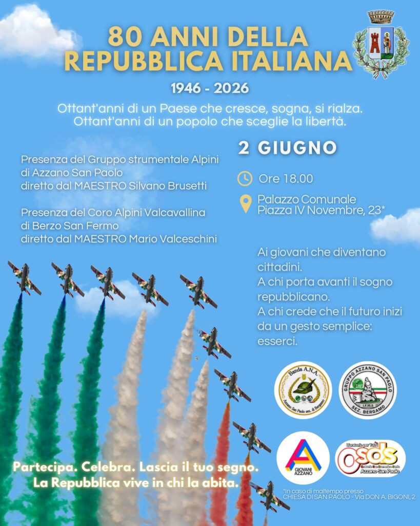 Festeggia il 2 giugno con noi! La repubblica compie 80 anni