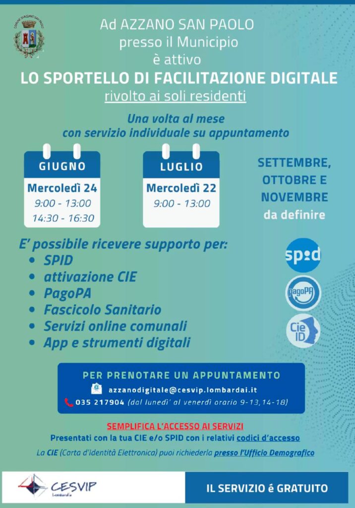 Nuovo Sportello di Facilitazione Digitale ad Azzano San Paolo