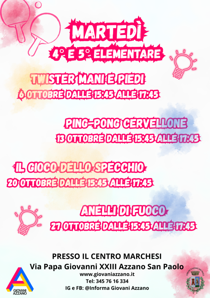 ATTIVITA' PER I/LE RAGAZZI/E DELLE 4° E 5° ELEMENTARI